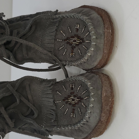 Ziginy Grizzleez Helen Gray leather suede Moccasin wedges women's size 7 - Picture 11 of 15